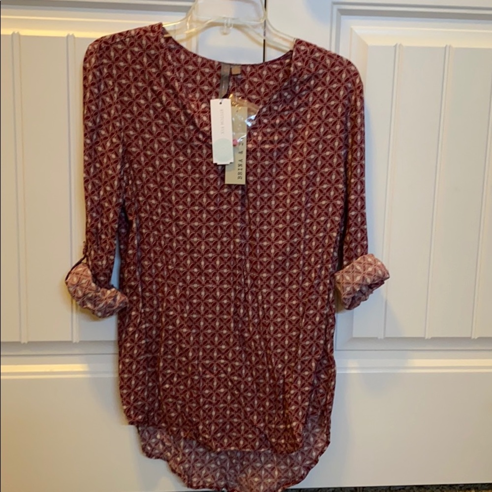 Brina & Em Burgundy V-Neck Shirt - Small